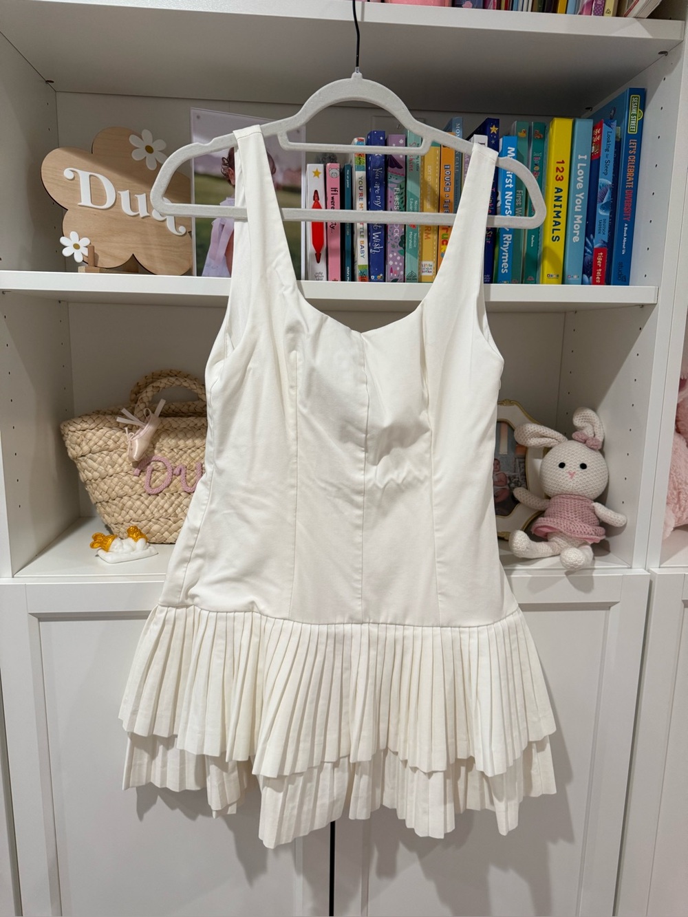Zara White Layered Pleat Detail Dress